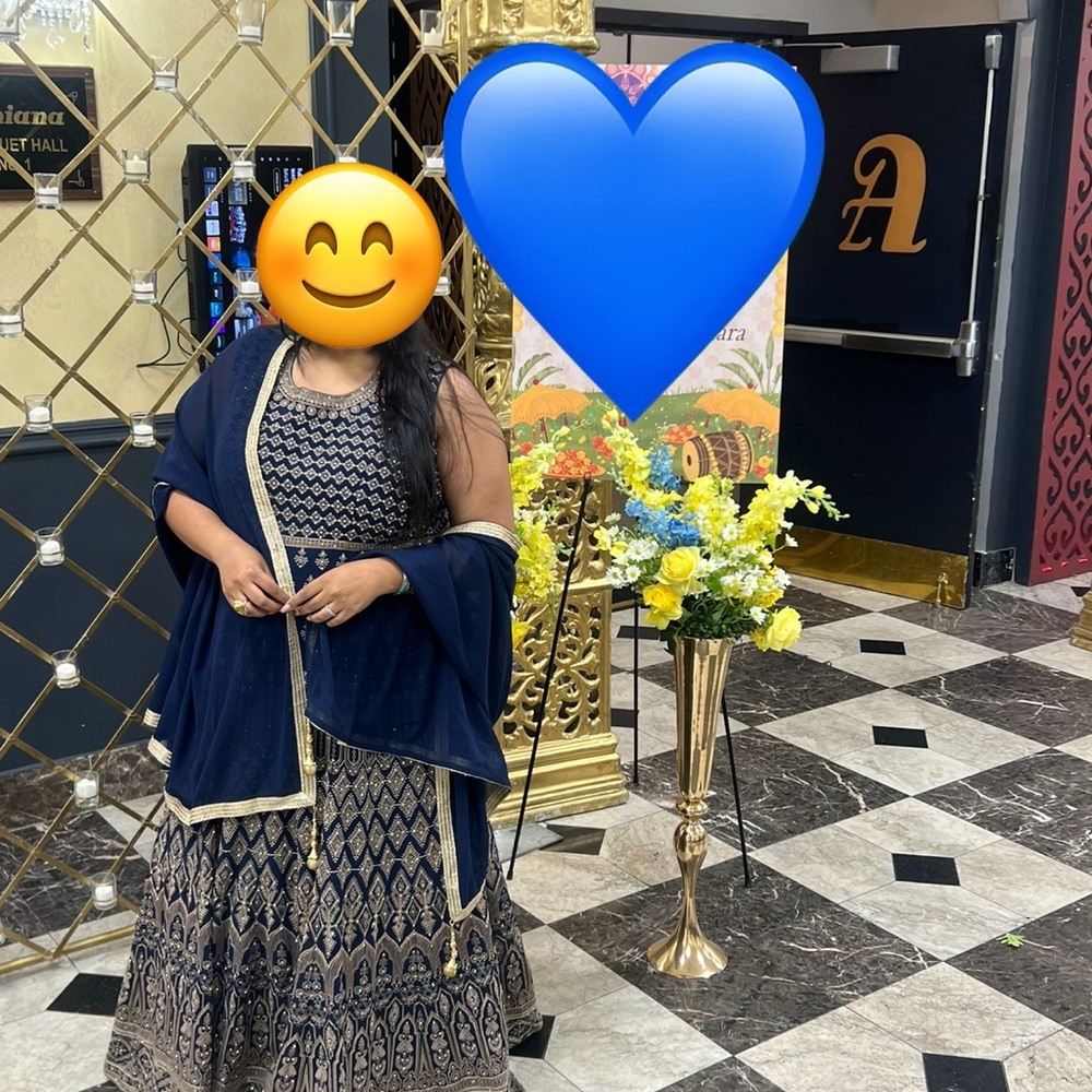 Navy Blue and Gold Anarkali Dress with Dupatta